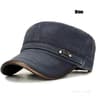 Distressed Washed Cotton Cadet Flat Cap With Leather Binding  Adjustable Sun Hat  Military Dad Cap 8