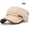 Distressed Washed Cotton Cadet Flat Cap With Leather Binding  Adjustable Sun Hat  Military Dad Cap 9