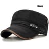 Distressed Washed Cotton Cadet Flat Cap With Leather Binding  Adjustable Sun Hat  Military Dad Cap 6