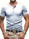 Mens Slim Fit Short Sleeve Henley TShirt  Casual Solid Color Cozy Button Neck Streetwear Top 11