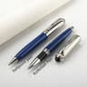 Luxury Business Deep Blue Oversized Metal Rollerball  Ballpoint Pen  Silver Clip  Smooth Blue Ink 7