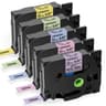 5Pack 12mm TZe Compatible Laminated Label Tape Set For Brother Ptouch 9