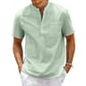 Mens Cotton Linen Henley Shirt Casual Short Sleeve 9