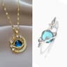 Luxury Designer Star Saturn Pendant Necklace For Women Stainless Steel Chain 22