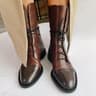 Round Toe Women Leather Lace Up Anti Slip Comfortable Booties 3