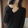 Elegant V Neck Cashmere Pullover With Lace Detail Hollow Out Knit Winter Sweater For Women 6