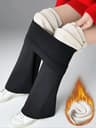 Thermal Wool Lined High Waist Bell Bottom Pants Thick Winter Plush Flare Leggings 6