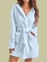 Womens Cozy Hooded Solid Color Fleece Robe 9