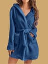 Womens Cozy Hooded Solid Color Fleece Robe 8