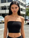 Summer Halter Crop Top For Women Double Layer Plunge V Neck Strapless Cami 0