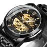 Black Gold Skeleton Automatic Mens Watch With Diamond Dial And Stainless Steel Bracelet 6