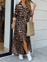 Leopard Print Shirt Dress For Women Long Sleeve Button Up Maxi Dress 7