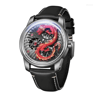Mens Dragon Quartz Watch With Luminous Dial And Red Leather Strap 5