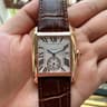 Mens Automatic Mechanical Tank Watch With Rectangular Dial And Black Leather Strap 6