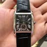 Mens Automatic Mechanical Tank Watch With Rectangular Dial And Black Leather Strap 5