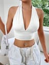 Backless Halter Top For Women Deep V Neck Y2K Crop Top Summer Streetwear 2