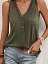 Womens Utility Vest Olive Green Sleeveless Casual Streetwear Layering Top With Front Pocket 0