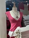 Rose Red Womens Crop Top Cotton V Neck Slim Fit Casual Summer Tee 10