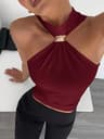 Metal Ring Halter Neck Crop Top For Women Twist Knot Slim Fit Crop Top Sleeveless Office  Casual Ta 2