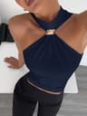Metal Ring Halter Neck Crop Top For Women Twist Knot Slim Fit Crop Top Sleeveless Office  Casual Ta 4
