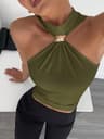 Metal Ring Halter Neck Crop Top For Women Twist Knot Slim Fit Crop Top Sleeveless Office  Casual Ta 5