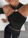 Metal Ring Halter Neck Crop Top For Women Twist Knot Slim Fit Crop Top Sleeveless Office  Casual Ta 7