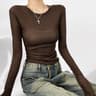 Sheer Elegance Semi Sheer Long Sleeve Top For Women Crew Neck Fitted Long Sleeve Shirt 0