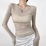 Sheer Elegance Semi Sheer Long Sleeve Top For Women Crew Neck Fitted Long Sleeve Shirt 1