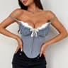 Sheer Mesh Corset Top For Women Crop Cami With Lace Trim  Fishbone Design 4