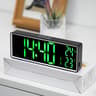 Rechargeable Digital Alarm Clock With LED Mirror Display Voice Control Dual Alarms And Temperature  4