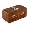 Wooden Digital Alarm Clock With Wireless Charging LED Bedside Clock Temperature And Humidity Displa