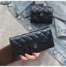 Black Quilted Leather Flower Turn Lock Wallet Available In 2 Sizes 0
