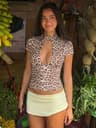 Womens Leopard Print Backless Top With Turtleneck Short Sleeves 2