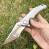 Tanto Folding Pocket Knife With Titanium Handle And Ball Bearing Flipper 2