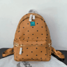 Studded Cognac Brown Backpack With Monogram And Pyramid Rivet Detail 3