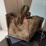 Oversized Leopard Print Canvas Tote Bag With Deformable Large Capacity Design 0