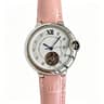 Automatic Womens Watch With Open Flywheel Crocodile Strap And Shiny Silver Bubble Case 4