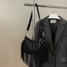 Suede Fringe Shoulder Bag With Metal Studs And Vintage Crescent Design 1
