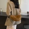 Faux Suede Shoulder Bag For Women With Adjustable Strap And Dumpling Design 2