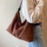 Vintage Faux Suede Hobo Shoulder Bag For Women Large Capacity Tote Handbag 1