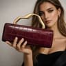 Womens Brown Crocodile Pattern Shoulder Bag With GoldTone Hardware 2