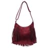 Womens Large Camel Suede Hobo Shoulder Bag With Long Fringe And Zipper Closure 0