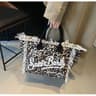 Large Capacity Denim Print Beach Tote Bag With Shoulder Strap And Tassel Detail 3