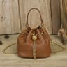 Womens Soft Cowhide Leather Bucket Bag With GoldTone Chain Strap 1