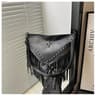 Women Fringe Crossbody Hobo Bag With Rivet Details And Cross Charm 1
