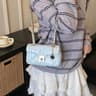 Womens Oil Wax Leather Crossbody Bag With Diamond Grid Embroidery And Chain Strap 0