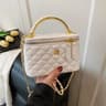 Quilted Floral Crossbody Bag With Gold Chain Strap And Metal Flower Accents 0