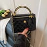 Quilted Floral Crossbody Bag With Gold Chain Strap And Metal Flower Accents 1
