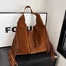Womens Retro Fringe Tote Bag With Rivet Accents And Large Capacity 1