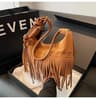 Vintage Suede Fringe Crossbody Bag For Women With Tassel Crescent Design 0